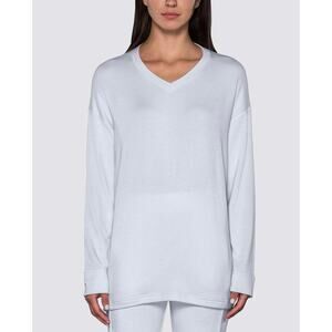 BLEUSALT The Oversized V Neck Top Womens 0 XS White Long Sleeve Pullover